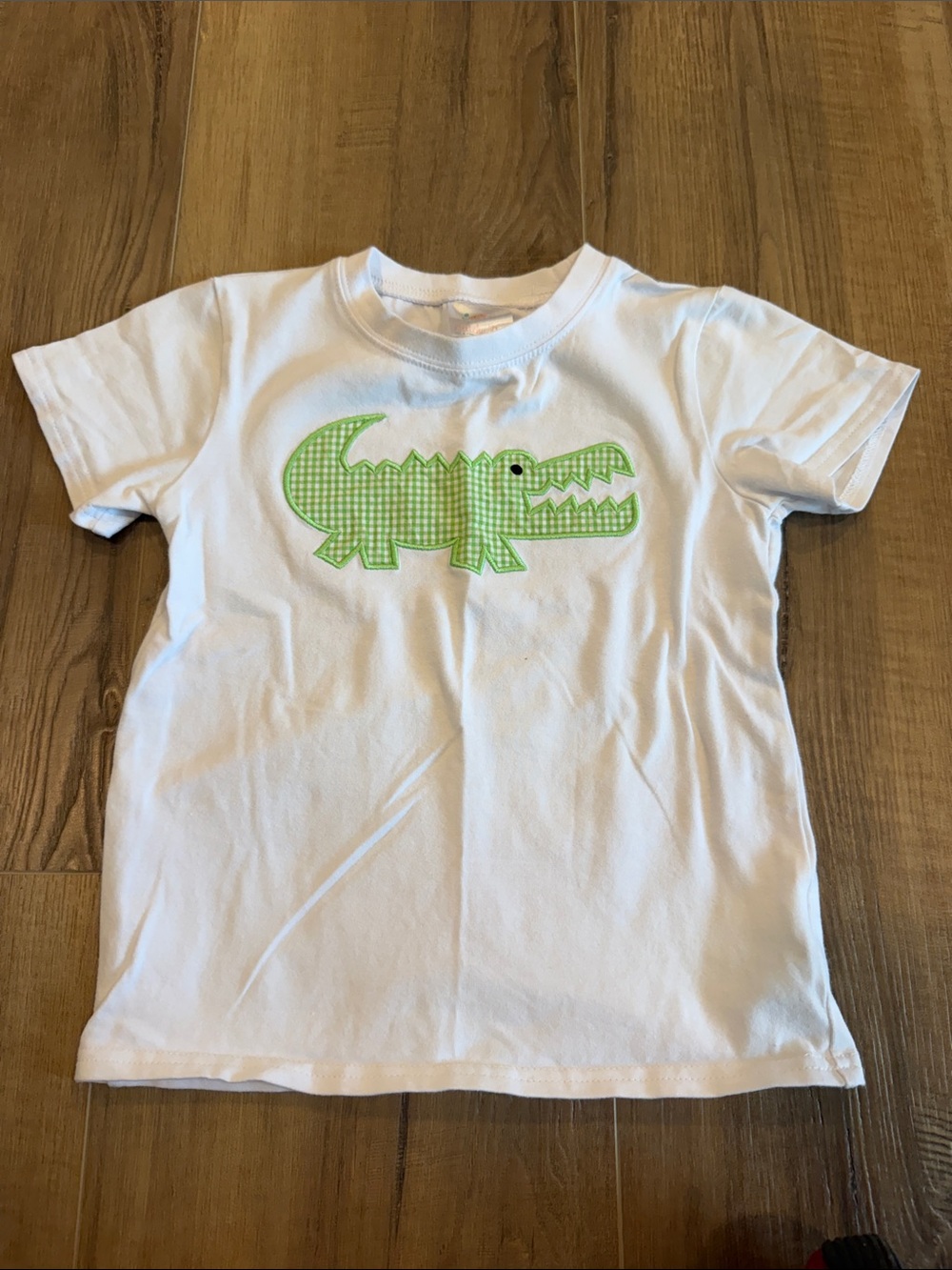 White Kids T-Shirt with Green Gator Applique